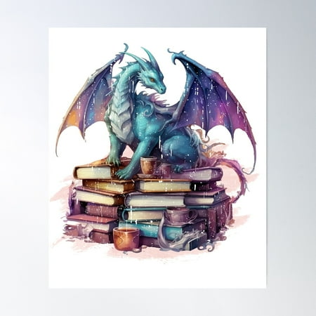 Kna Prints - Dragons And Books For Home Decor Living Room Bedroom Office UNFRAMED-12x18