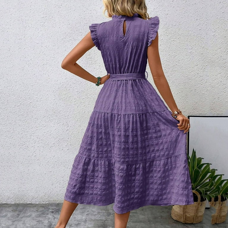 Karight Women's Summer Cap Sleeve Textured Dress Ruffled Neck Waist Tie Knot Midi A-line Dress - Walmart.com Karight Women's Summer Cap Sleeve Textured Dress Ruffled Neck Waist Tie Knot Midi A-line Dress - Walmart.com