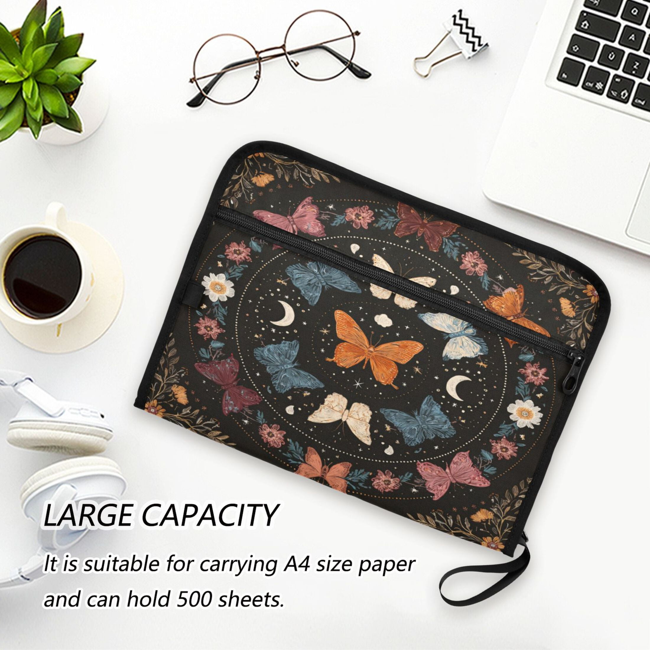 Accordion File Organizer with Zip Closure 13 Pockets Expanding File Folder Letter A4 Paper Document Organizer for Home Office Colorful Butterflies with Flowers
