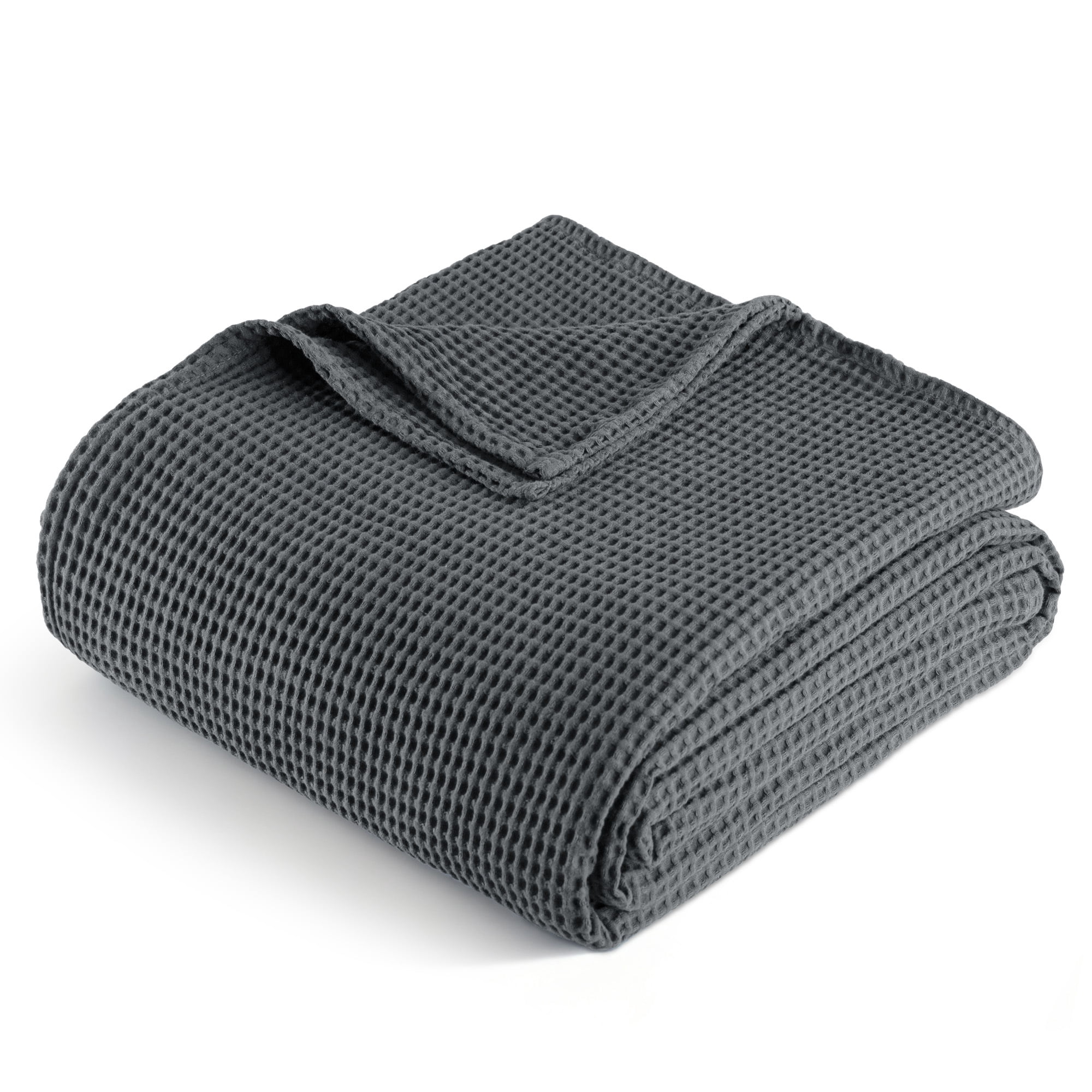 Exclusivo Mezcla 100% Cotton Waffle Blanket Queen Size for Bed, Lightweight and Breathable Gauze Muslin Blanket for Summer, Moisture-Wicking, Home Decor, 90"x90", Dark Grey