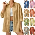 thumbnail image 2 of Otntypg Womens Button Down Shirts Lightweight Soft Cotton Beach Vacation Tees Shirts Fall Elegant 3/4 Length Sleeve Work Blouses Collared Tunic Tshirt Tops Yellow S, 2 of 10