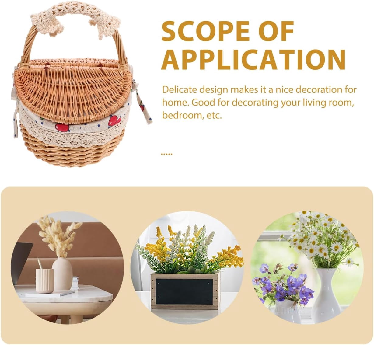Wicker Picnic Basket with Handle and Lid: Small Handheld Rattan Woven Easter Eggs Collecting Storage Basket for Eggs Fruit Vegetable Picnic Camping and Kitchen Decor 10.23 X 9.44 X 7.28 Inches