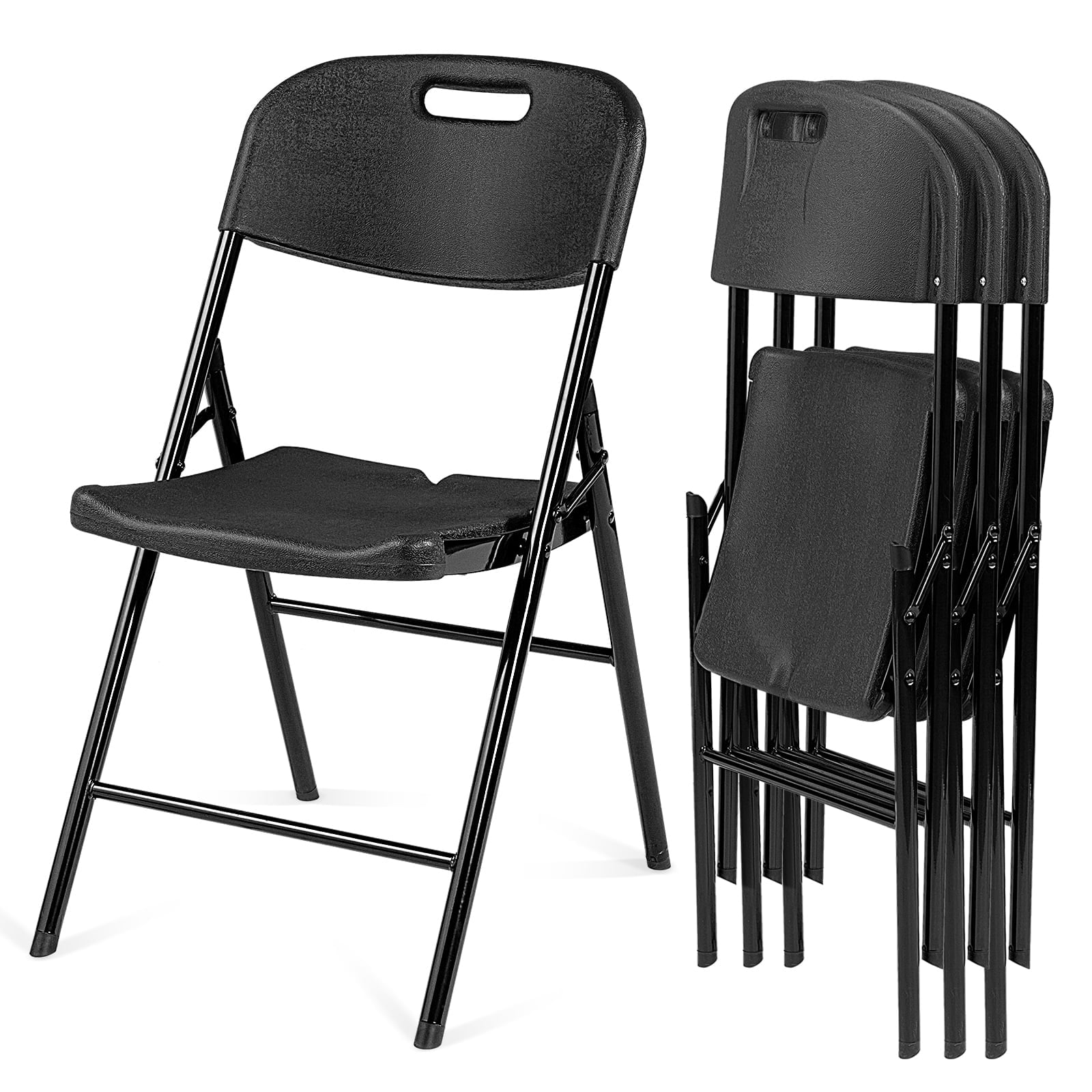 Ktaxon 10 Pack Folding Chairs, Plastic Portable Chairs for Kitchen, Living Room, Comference, Outdoor Folding Chairs, Black