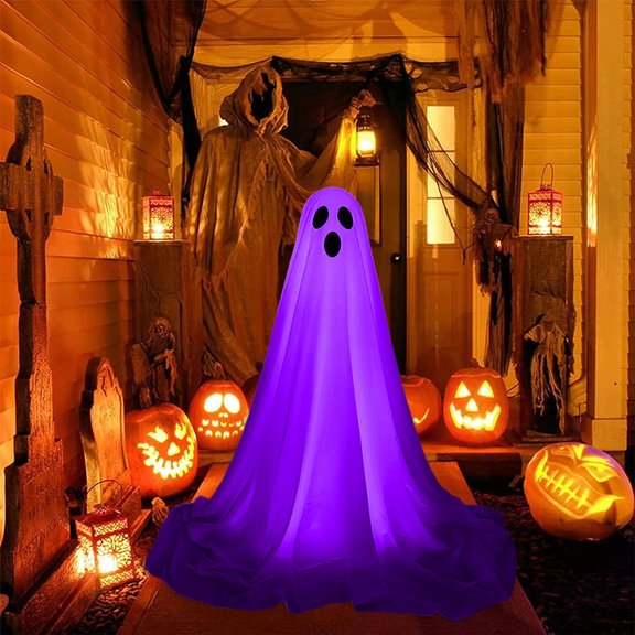 Halloween Decorations Outdoor, Spooky Halloween Ghost Decor with String Lights, Easy to Assemble Ghost Decorations for Front Porch Yard, 4Ft