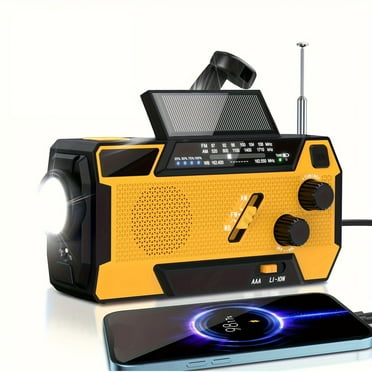 Greadio Emergency Weather Radio, Solar Powered NOAA Hand Crank Radio with Flashlight, Portable Radio, Retail Packaging, Orange, 1 Count