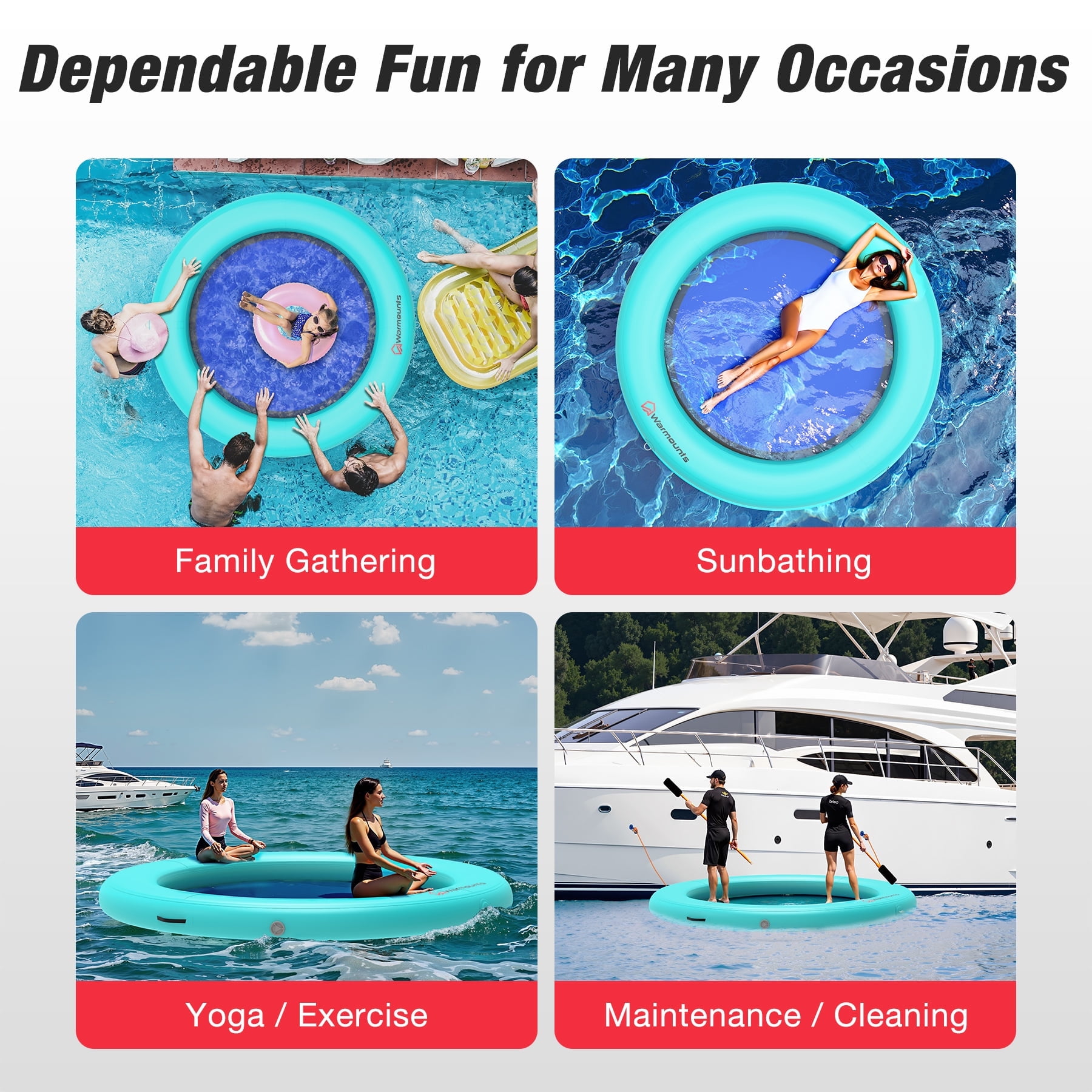 WARMOUNTS Inflatable Water Hammock Floating Dock, 6' x 6' Round Inflatable Raft for Water Recreation, Non-Slip Float Ring for Ocean Lake River Boat