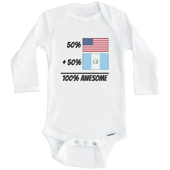 50% American Plus 50% Guatemalan Equals 100% Awesome Cute Guatemala Flag One Piece Baby Bodysuit (Long Sleeve), 0-3 Months White