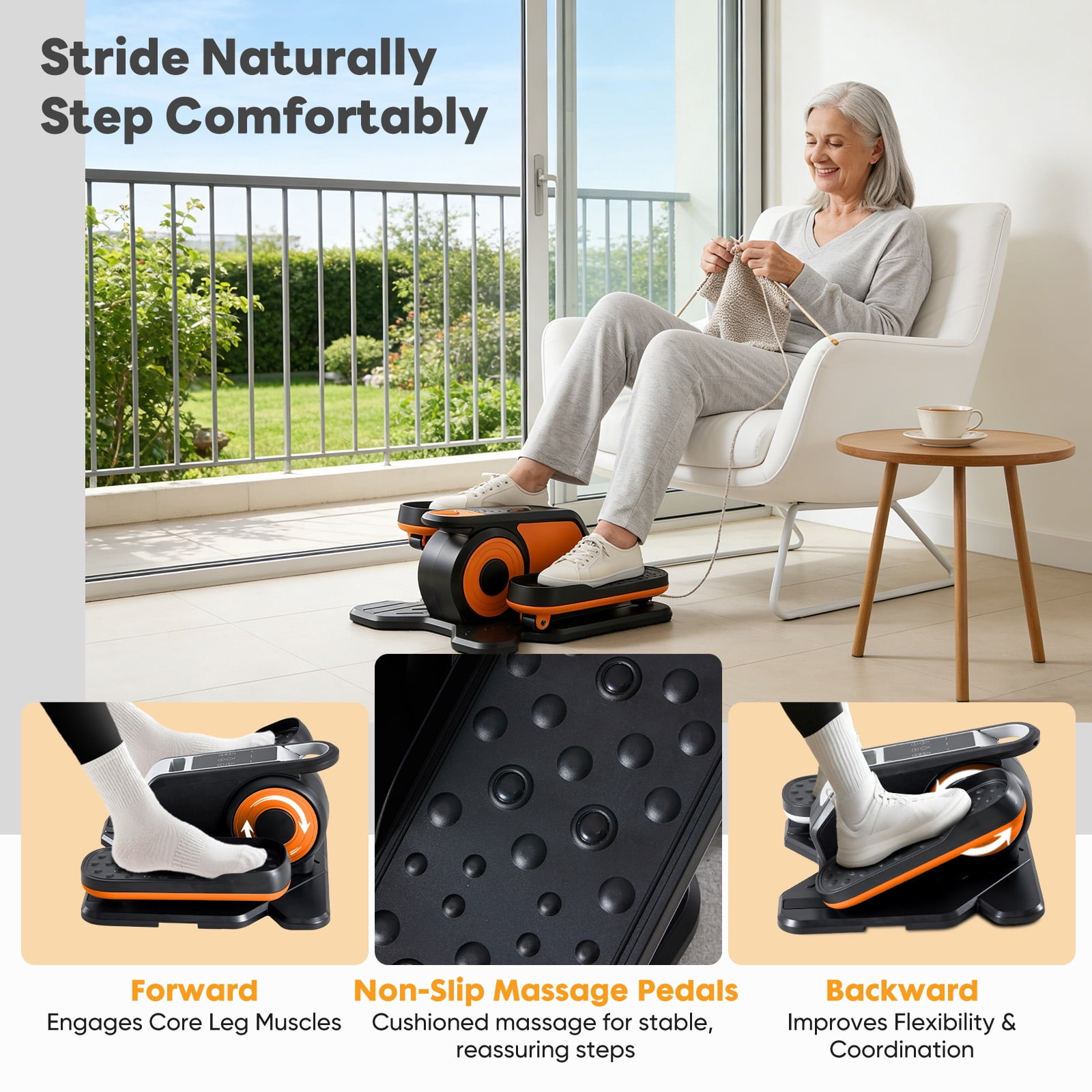 SHOUFTW Electric Under Desk Elliptical, Portable Leg Exerciser with Remote and LCD, Plastic Pedal Trainer for Seniors, Home Office, Rehab, Orange
