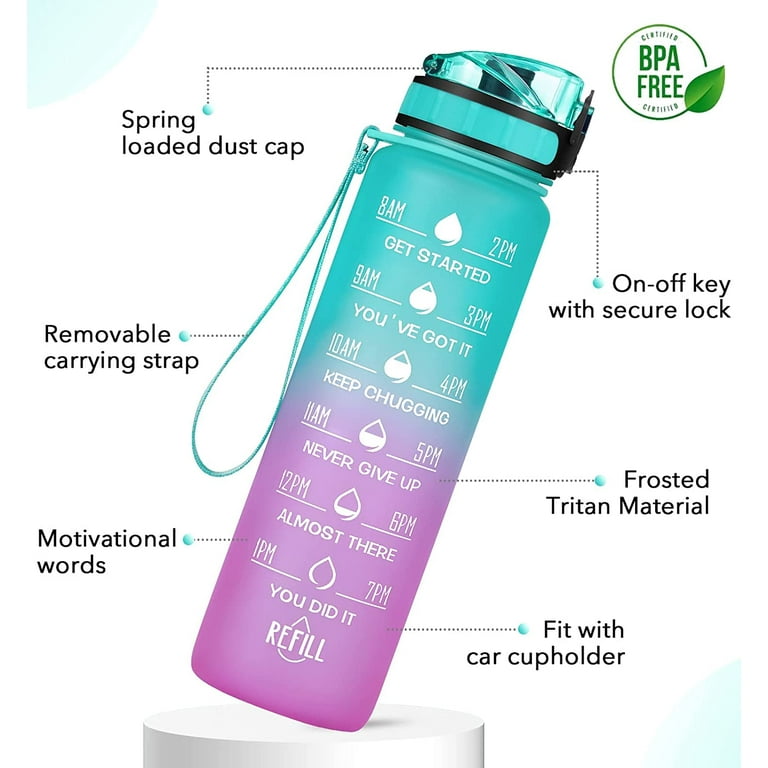 32 oz Motivational Water Bottle with Time Marker & Straw - BPA Free &  Leakproof Tritian Frosted Portable Reusable Fitness Sport 1L Water Bottle  for