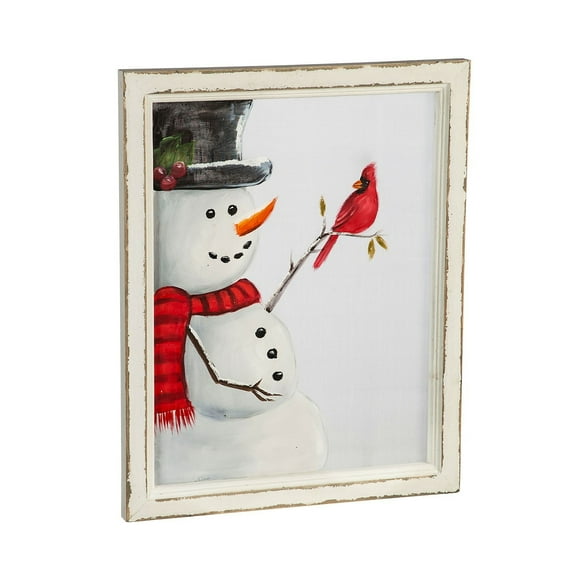 Snowman with Cardinal Hand Painted Screen Wood Frame Wall Décor, 16"W x 20"H, 15.8'' x 1'' x 19.7'' inches