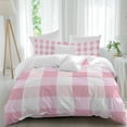 thumbnail image 2 of Pink Plaid Duvet Cover Set, Spring Farmhouse Buffalo Checkered Soft Duvet Cover Queen Size Bedding Set 4 Pieces, 1 Quiltcover and 2 Pillowcases with Zipper, 1 Bed Sheet for All Seasons, 2 of 9