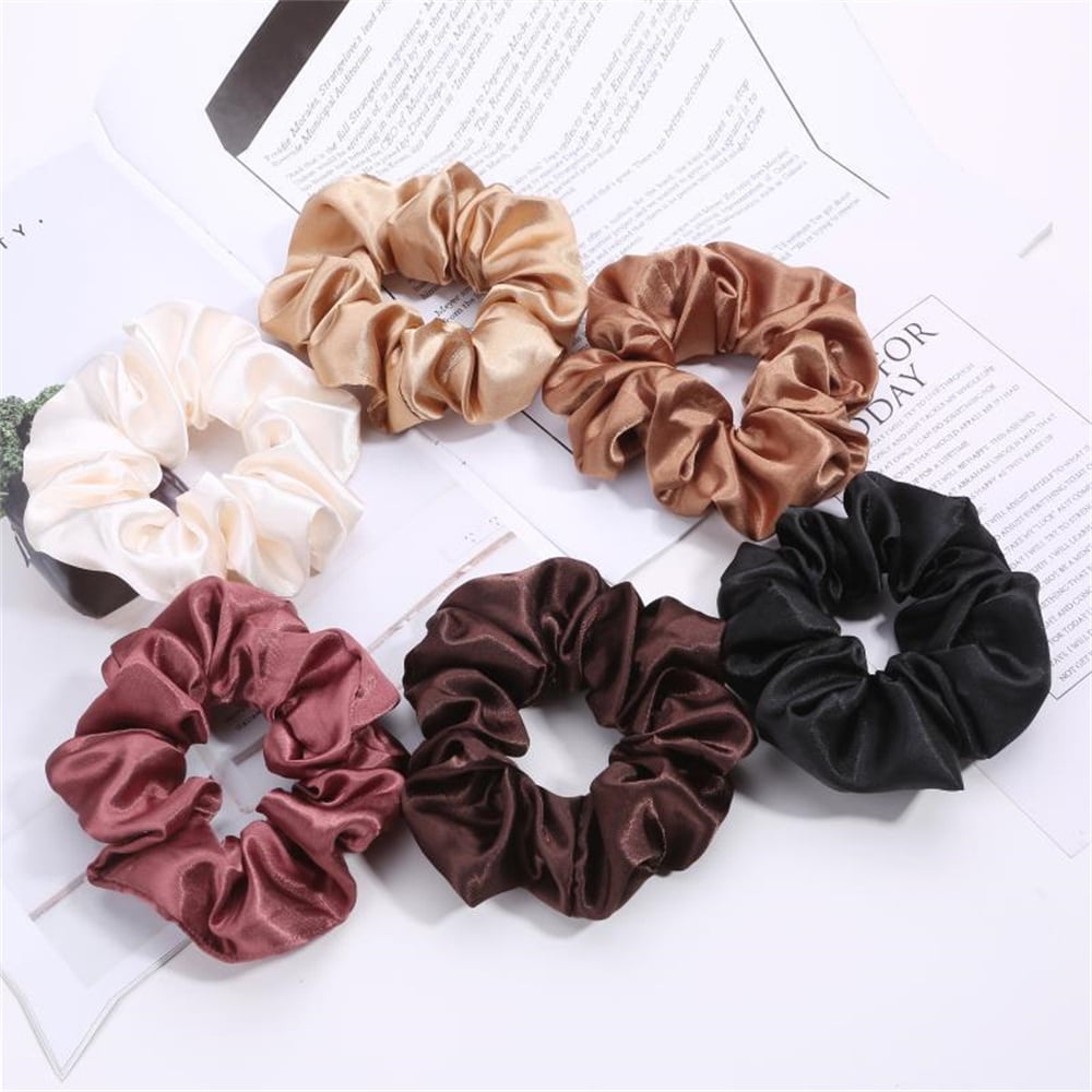 New 3 Pack of Shiny Satin Look Rose Decorated Scrunchies/Hair Bobbles 
