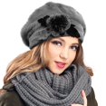 thumbnail image 3 of VEcRY Gorro de Lana 100 para Mujer Gorro de Fieltro Vestido de Boina Gorros de Invierno (Angora-Gris), 3 of 3