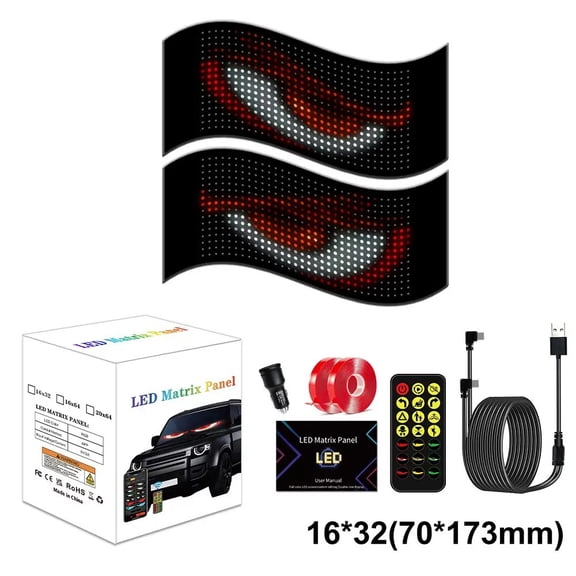 2pc-7*17.3cm Dynamic Devil's Eye Car Light Sticker LED Display Screen Truck Car Front and Rear Windshield Sticker