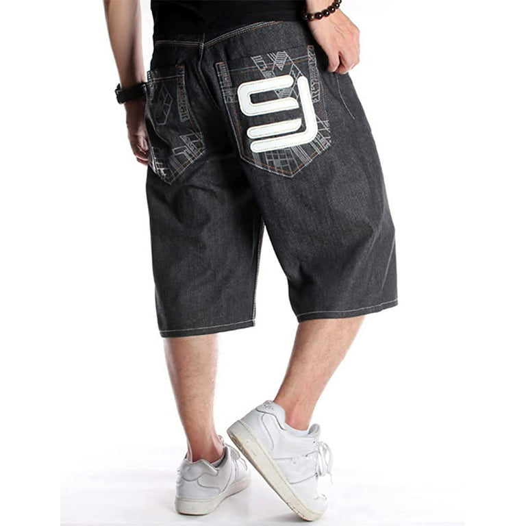 PIKADINGNIS Baggy Jean Shorts for Men: Casual Loose Fit Hip Hop Denim Shorts