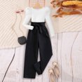 thumbnail image 2 of Toddler Girl Outfits White Casual Long Sleeved Knit Top Lace Up Wide Leg Solid Color Pantsuit Clothes Girls White 10 Years-12 Years, 2 of 7
