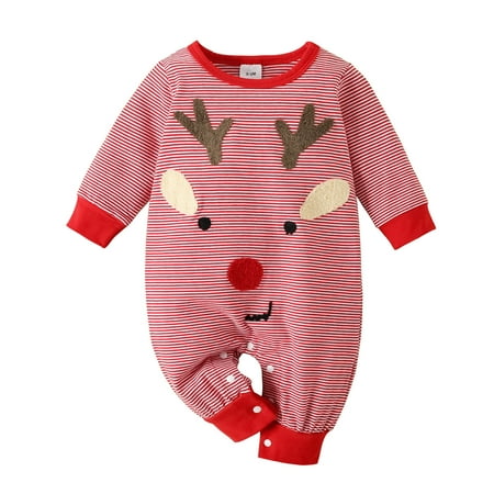 

adviicd Baby Girl One Year Clothes Boys Girls Long Sleeve Christmas Romper Striped Deer Printed Romper Girl