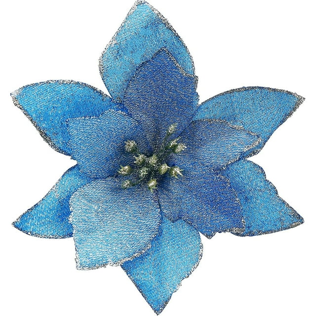 Flores De Pascua De Navidad 30 Piezas Adornos De Árbol De Navidad De Pascua Con Purpurina Flores Artificiales Para Árbol De Navidad 13 Cm-Azul