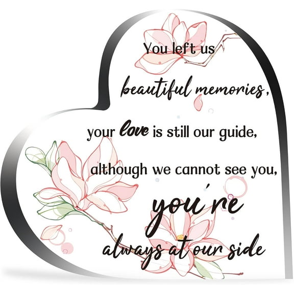 Acrylic Heart Memorial Gift You Left Us Beautiful Memories Stone Sympathy Bereavement Condolence Sentimental Gifts for Condolence Grief Table Centerpieces Decorations 3.9inch