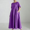 thumbnail image 2 of LWavelet Women's Short Sleeve Oversized Linen Blend Midi Dress with Pockets for Casual & Summer Wear Purple M, 2 of 4