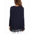 thumbnail image 3 of JWD Women's Tops Long Sleeve Lace Trim O-Neck A Line Tunic Blouse Navy Blue-Medium, 3 of 5