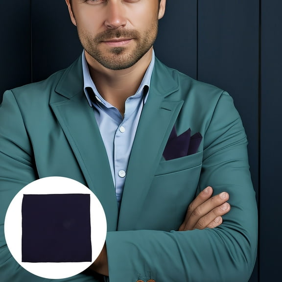 Luxshiny Mens Pocket Handkerchiefs Navy Polyester Suit Complement 1Pack