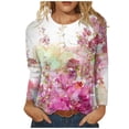 thumbnail image 1 of Blusa superior informal con cuello redondo y estampado de manga larga para mujer, color rosa intenso/5XL, 1 of 6