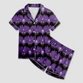thumbnail image 4 of mgoYE Halloween Girls Pajamas Shorts Set Girls Satin Pajama Set Halloween Pumpkin Ghost Print Shirts and Shorts Short Sleeve Button Soft 2 Piece Outfits|Purple 8-9 Years, 4 of 5