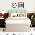 thumbnail image 3 of Harper & Bright Designs Twin Size Upholstered Platform Bed with Trundle, Modern Teddy Fleece Bed Frame with LED Light, Beige, 3 of 18
