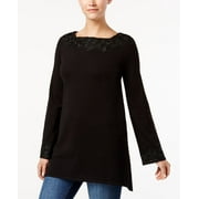 Style & Co Petite Lace Trim Sweater Tunic Deep Black PP