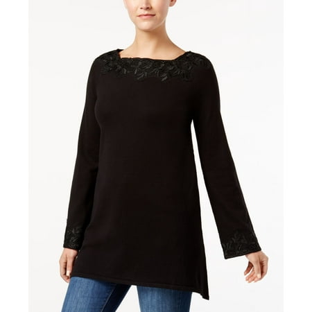Style & Co Petite Lace Trim Sweater Tunic Deep Black PP
