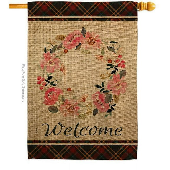 USA Decoration H170028-BO Welcome Wreath Floral Double-Sided Garden Decorative House Flag, Multi Color