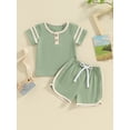 thumbnail image 2 of FEORJGP Toddler Boys Summer Outfits 3M 6M 1T 2T 3T Infant Short Sleeve T-shirt Crew Neck Shirt Contrast Color Tops and Drawstring Shorts Sets Little Boy Casual Daily Clothes, 2 of 9