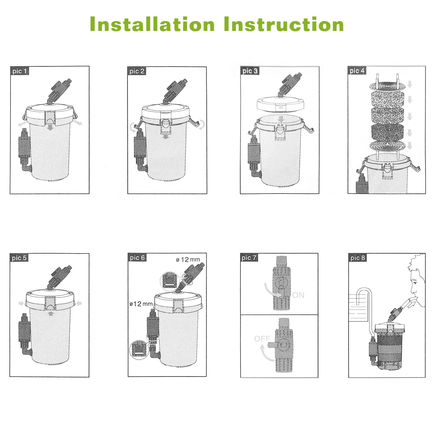 External Canister Filter ,External Filter for Fish Tank 600L/H 6W  35.4in Max Height Easy Installation Silent