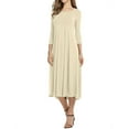 thumbnail image 3 of TWZH Women Casual Solid Color Crew Neck 3/4 Sleeve Big Swing Maxi Dress, 3 of 4