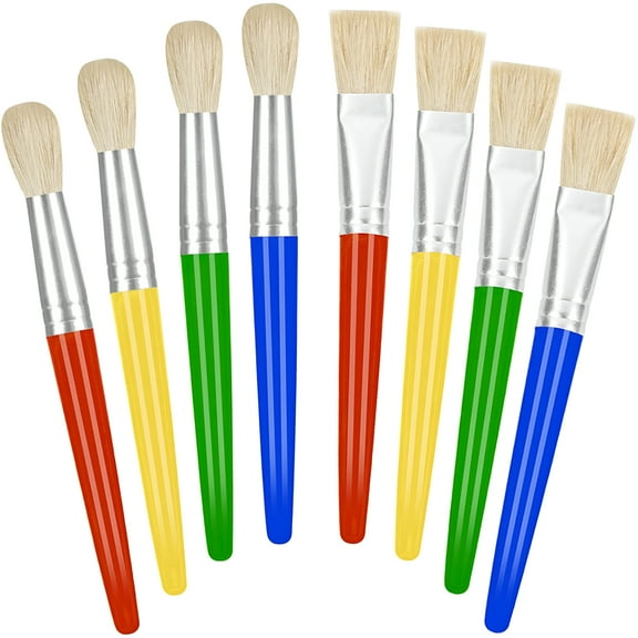 LAMIRO Easy Grip Washable Paint Brushes for Kids - Set of 8 Chubby Brushes for Preschool Art Projects