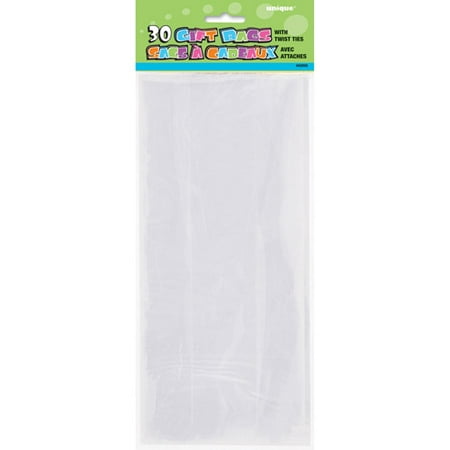 Unique Industries Clear Solid Print Birthday Party Bags, 30 Count