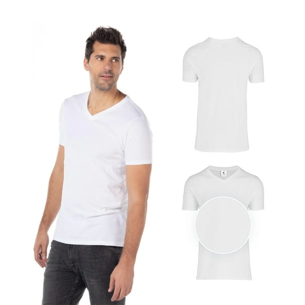 Playera Cuello V para Caballero Color Blanco Talla Extra Chica 100 Algodon. Yazbek C0306 Bodega Aurrera en linea