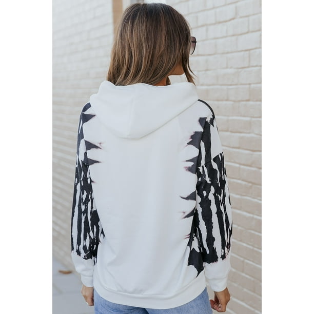 ABPHQTO Sudadera de Mujer Blanca Tie Dye con Capucha y Bolsillo Canguro