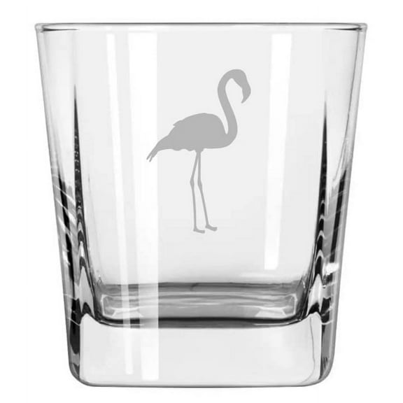 12 oz Square Base Rocks Whiskey Double Old Fashioned Glass Flamingo