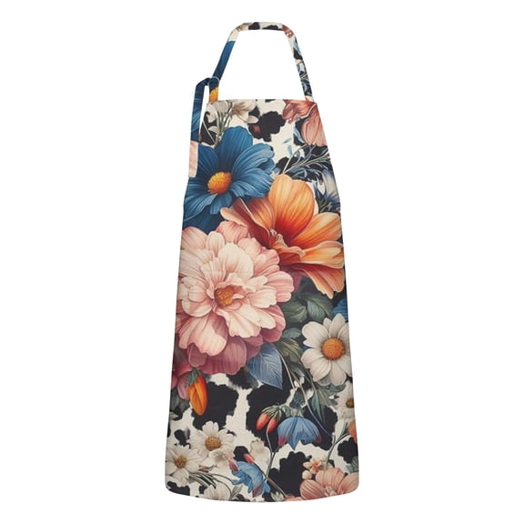 Pioneer Flower Floral Print Pattern Apron-Garden Aprons for Women with Pockets-Cotton Linen Waterproof Kitchen Cooking Gardening Aprons Adjustable for Kitchen,Cooking,BBQ and Salon 33x27 Inch