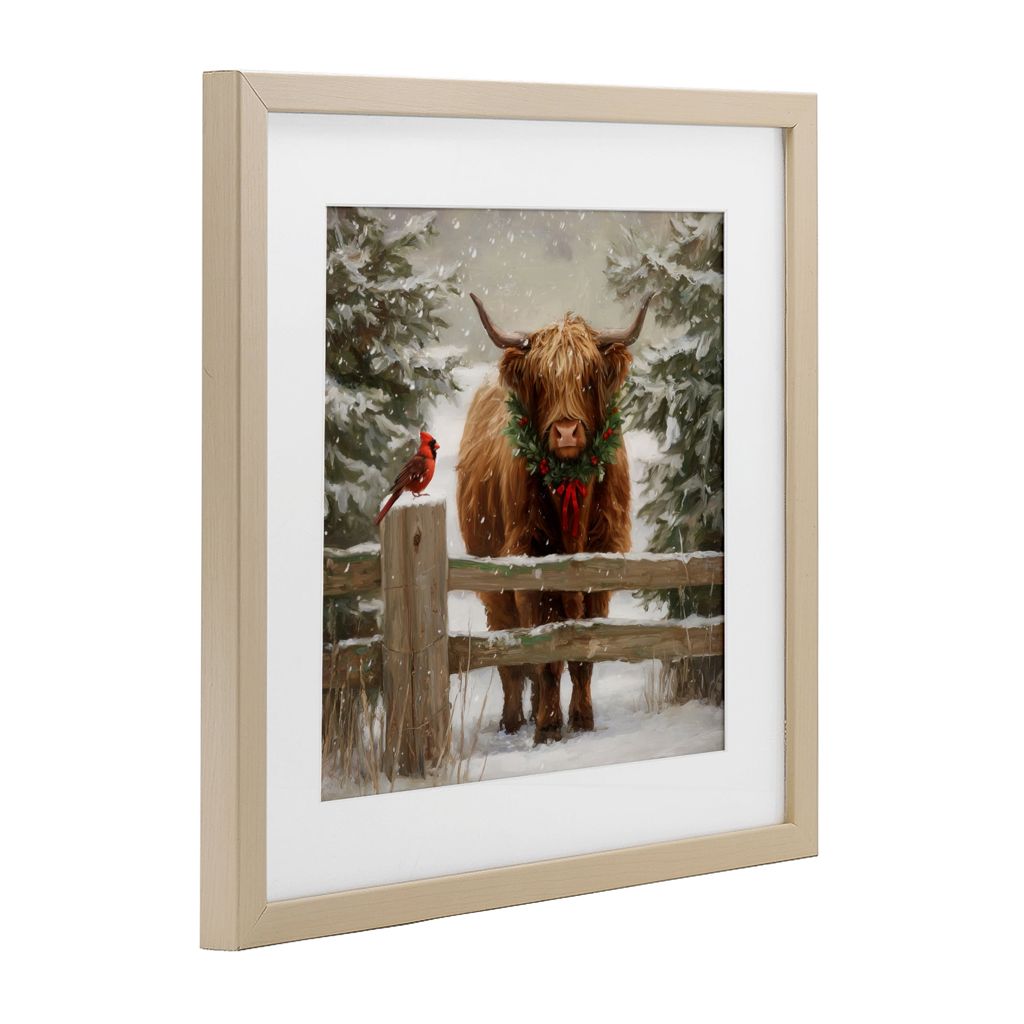 Stupell Industries Christmas Cow & Cardinal Birch Framed Print Under Glass, design by Tina LeCour