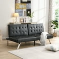 thumbnail image 3 of Aukfa Leather Futon Convertible Sofa for Home Office, Split Back, Space Save, Black, 3 of 10