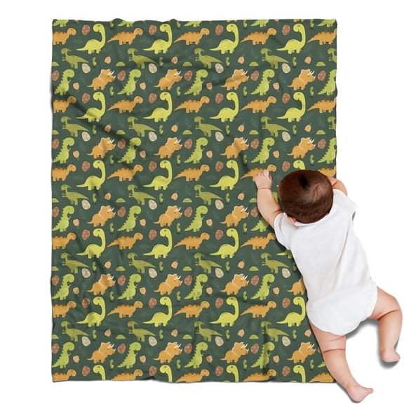 DarkGreen Cartoon Dinosaurs Eggs Pattern Blanket,Comfortable Soft Flannel Throw Blanket,All Season,Warm Lightweight Blankets for Sofa Bed Couch Living Room Chair,30"x40"