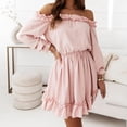 thumbnail image 2 of Mini vestido liso de manga larga suelto con hombros descubiertos bohemio a la moda para mujer Fridja  yut44, 2 of 9