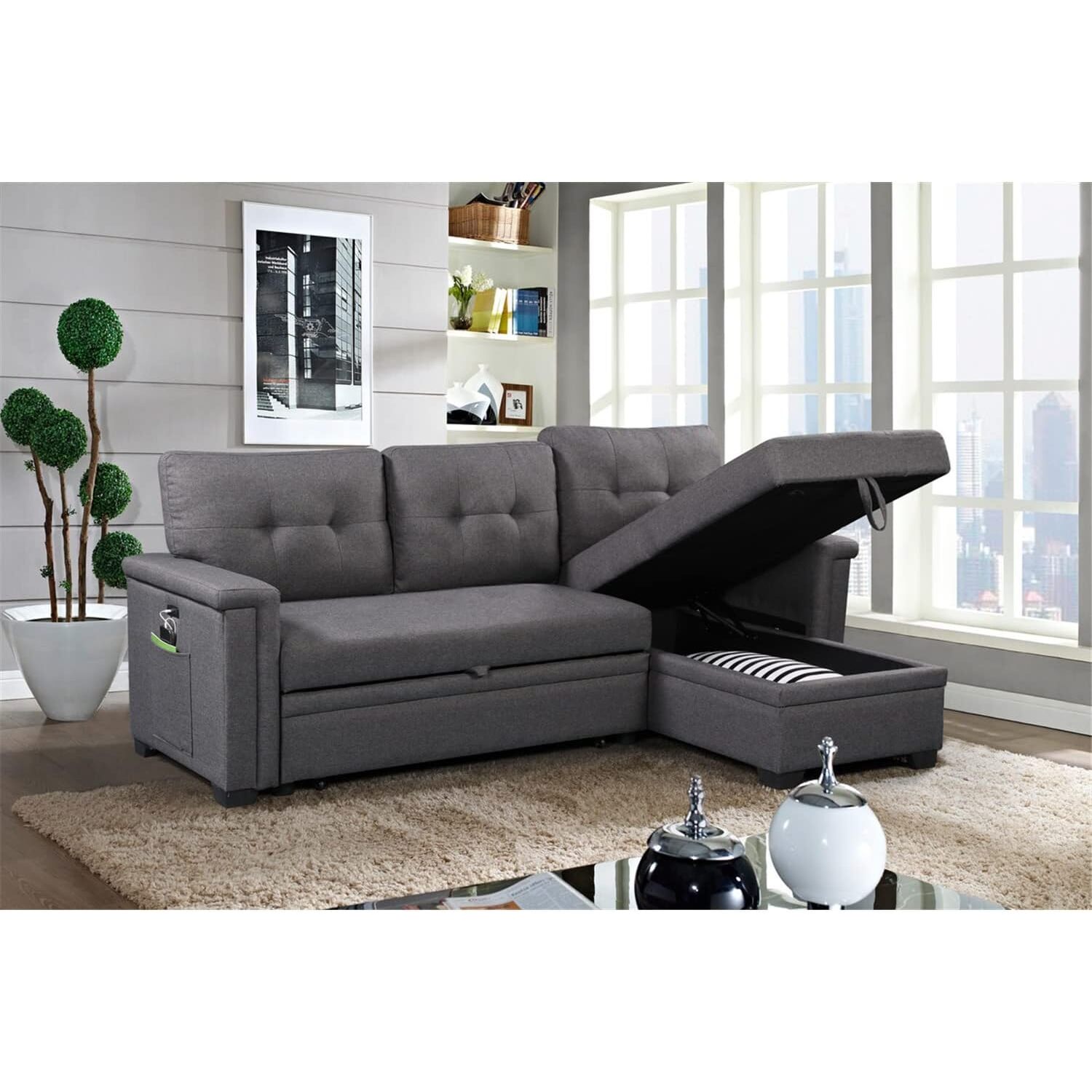 Lilola Home Sectional Sofa, Gray Cotton Blend - image 5 of 9