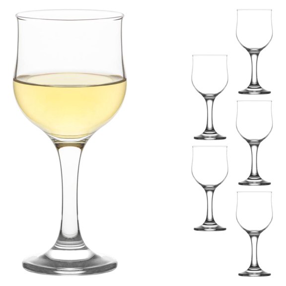Drevy Small Premium Wine Glasses Set of 6 - Clear White Wine Glasses 8 Oz - Shape Short Stem Wine Glass Set for Dinner Tables and Gifts - Made in Europe