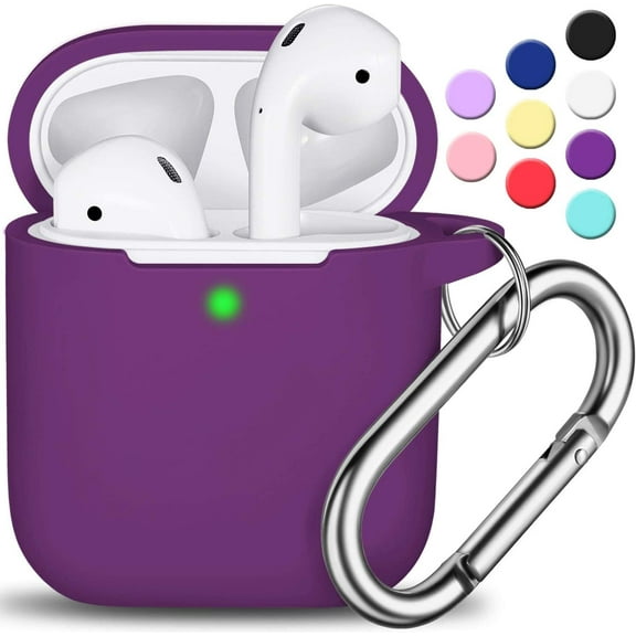 AirPods Case Cover, Soft Silicone Protective Cover with Keychain for Women Men Compatible with Apple AirPods 2nd 1st Generation Charging Case, Front LED Visible-Plum/Purple