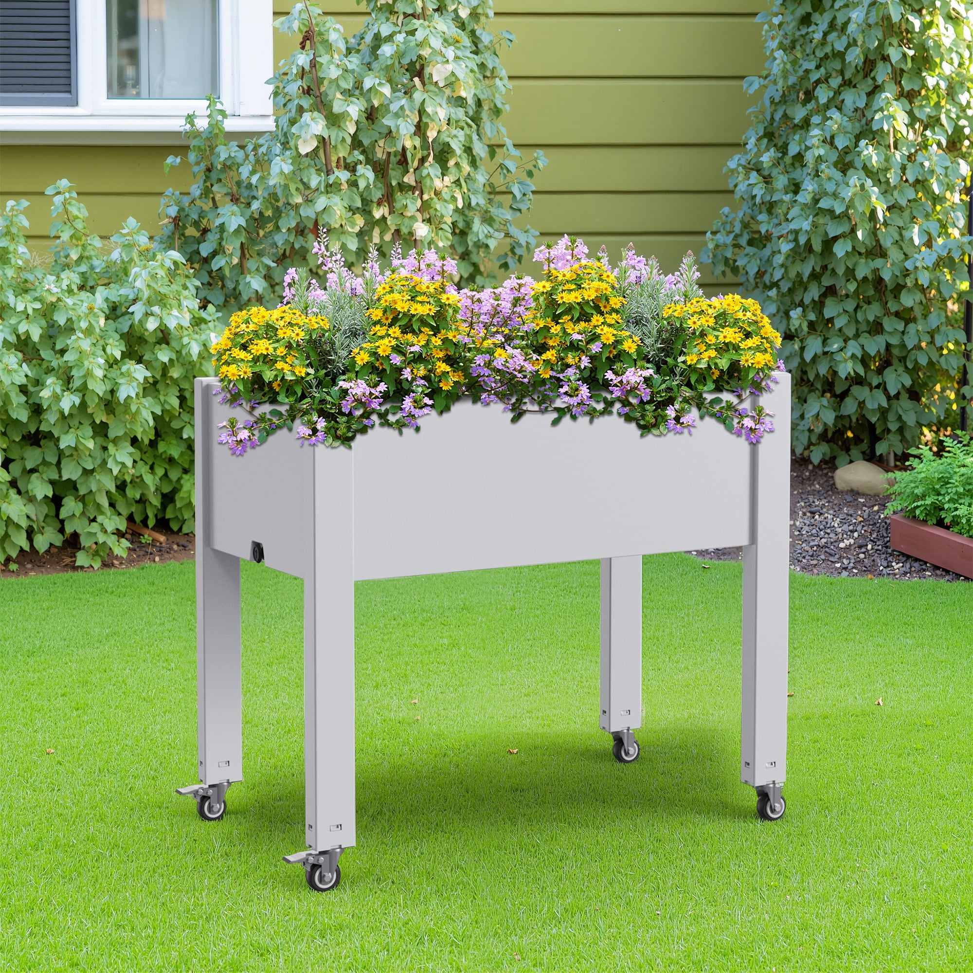 MAYEERTY Mobile Raised Garden Bed with Wheels, Built-In Water Storage for Patio Balcony Gardening