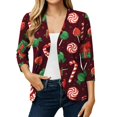 thumbnail image 5 of EANJE Women Christmas Graphic Open Front Cardigan, 3/4 Sleeve Loose Lightweight Shrug, Casual Printed Thin Knit Layering Top Wine L, 5 of 6